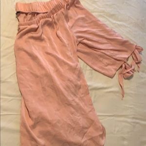 Blush pink off shoulder top tie sleeves